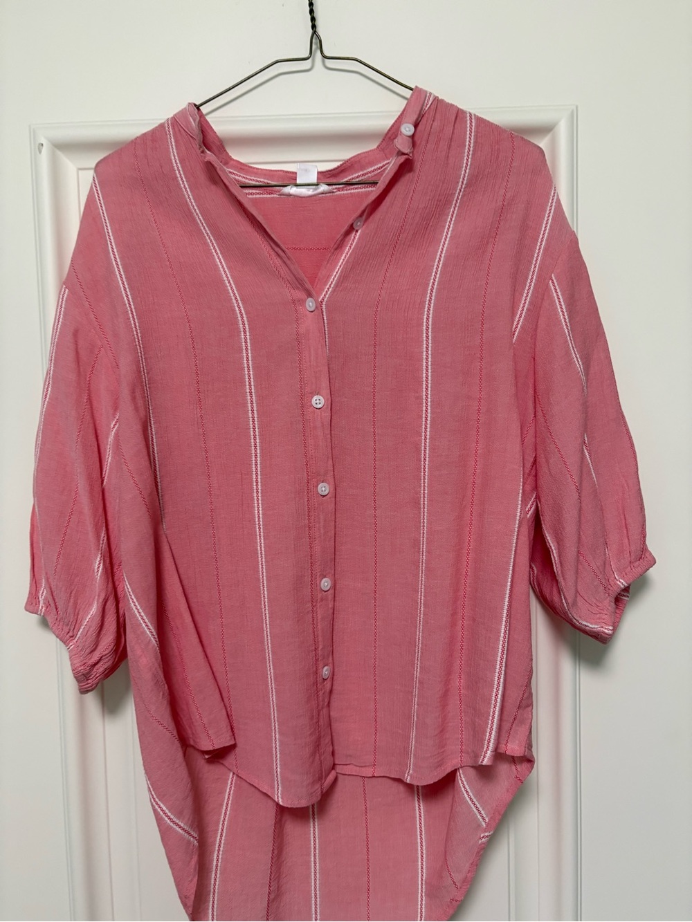 Joe Fresh Pink and White Vertical-Striped Button-Down Top